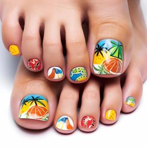 imageBABALAL Toe Nails Press on Orange Fake Toenails with Design Acrylic Toe Nails Cocoa Palm False Toenails 24Pcs Manicure French Tip Stick on Toenails for Women Girls Summer Full Cover Gel Toenails ArtBNjzj06