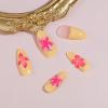 imageBABALAL Almond Press on Nails Medium  Orange Summer Fake Nails 3D Texture Design Floral Handmade Acrylic Nails Supplies 24Pcs Stiletto Manicure Stick on False Nails Art Artificial NailsBNE213