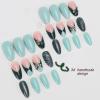 imageBABALAL Beach Press on Nails Medium Almond Fake Nails Blue French Tip False Nails with 3D Shell Star Charm Designs Pearl White Nail Press ons Glossy Glue on Nails Cute Stick on Nails for Women 24PcsBNc114