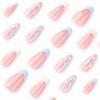 imageBABALAL Beach Press on Nails Medium Almond Fake Nails Blue French Tip False Nails with 3D Shell Star Charm Designs Pearl White Nail Press ons Glossy Glue on Nails Cute Stick on Nails for Women 24PcsBNc111
