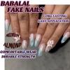 imageBABALAL Beach Press on Nails Medium Almond Fake Nails Blue French Tip False Nails with 3D Shell Star Charm Designs Pearl White Nail Press ons Glossy Glue on Nails Cute Stick on Nails for Women 24PcsBNc118