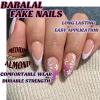 imageBABALAL Beach Press on Nails Medium Almond Fake Nails Blue French Tip False Nails with 3D Shell Star Charm Designs Pearl White Nail Press ons Glossy Glue on Nails Cute Stick on Nails for Women 24PcsBNc112