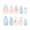 imageBABALAL Beach Press on Nails Medium Almond Fake Nails Blue French Tip False Nails with 3D Shell Star Charm Designs Pearl White Nail Press ons Glossy Glue on Nails Cute Stick on Nails for Women 24PcsBNc101