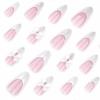 imageBABALAL Beach Press on Nails Medium Almond Fake Nails Blue French Tip False Nails with 3D Shell Star Charm Designs Pearl White Nail Press ons Glossy Glue on Nails Cute Stick on Nails for Women 24PcsBNc103