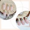 imageBABALAL Beach Press on Nails Medium Almond Fake Nails Blue French Tip False Nails with 3D Shell Star Charm Designs Pearl White Nail Press ons Glossy Glue on Nails Cute Stick on Nails for Women 24PcsBNc102