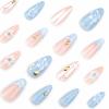 imageBABALAL Beach Press on Nails Medium Almond Fake Nails Blue French Tip False Nails with 3D Shell Star Charm Designs Pearl White Nail Press ons Glossy Glue on Nails Cute Stick on Nails for Women 24PcsBNc101