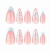 imageBABALAL Beach Press on Nails Medium Almond Fake Nails Blue French Tip False Nails with 3D Shell Star Charm Designs Pearl White Nail Press ons Glossy Glue on Nails Cute Stick on Nails for Women 24PcsBNc111