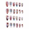imageBABALAL Beach Press on Nails Medium Almond Fake Nails Blue French Tip False Nails with 3D Shell Star Charm Designs Pearl White Nail Press ons Glossy Glue on Nails Cute Stick on Nails for Women 24PcsBNc123