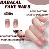 imageBABALAL Brown Press on Nails Medium Oval Fake Nails Fall Chrome Glue on Nails 24Pcs Cat Eye Shiny Round Acrylic Nails Manicure Stick on Nails for Women and GirlsNailB14