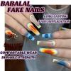 imageBABALAL Coffin Press on Nails Cute Acrylic Nails Long Ballerina Fake Nails Glossy Blue Pink Glue on Nails 3D Heart Charm Design for Women and GirlsCRJL09ombre