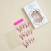 imageBABALAL Coffin Press on Nails Cute Acrylic Nails Long Ballerina Fake Nails Glossy Blue Pink Glue on Nails 3D Heart Charm Design for Women and GirlsCRJL183flower