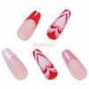 imageBABALAL Coffin Press on Nails Cute Acrylic Nails Long Ballerina Fake Nails Glossy Blue Pink Glue on Nails 3D Heart Charm Design for Women and GirlsCRJL18