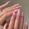 imageBABALAL Coffin Press on Nails Cute Acrylic Nails Long Ballerina Fake Nails Glossy Blue Pink Glue on Nails 3D Heart Charm Design for Women and GirlsCRJL19