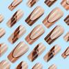 imageBABALAL Coffin Press on Nails Cute Acrylic Nails Long Ballerina Fake Nails Glossy Blue Pink Glue on Nails 3D Heart Charm Design for Women and GirlsCRJL09brown