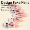 imageBABALAL Coffin Press on Nails Cute Acrylic Nails Long Ballerina Fake Nails Glossy Blue Pink Glue on Nails 3D Heart Charm Design for Women and GirlsCRJL183flower
