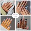 imageBABALAL Coffin Press on Nails Cute Acrylic Nails Long Ballerina Fake Nails Glossy Blue Pink Glue on Nails 3D Heart Charm Design for Women and GirlsCRJL19