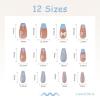 imageBABALAL Coffin Press on Nails Cute Acrylic Nails Long Ballerina Fake Nails Glossy Blue Pink Glue on Nails 3D Heart Charm Design for Women and GirlsCRJL01