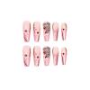 imageBABALAL Coffin Press on Nails Cute Acrylic Nails Long Ballerina Fake Nails Glossy Blue Pink Glue on Nails 3D Heart Charm Design for Women and GirlsCRJL09