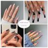 imageBABALAL Coffin Press on Nails Cute Acrylic Nails Long Ballerina Fake Nails Glossy Blue Pink Glue on Nails 3D Heart Charm Design for Women and GirlsCRJL18