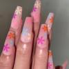 imageBABALAL Coffin Press on Nails Cute Acrylic Nails Long Ballerina Fake Nails Glossy Blue Pink Glue on Nails 3D Heart Charm Design for Women and GirlsCRJL19