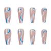 imageBABALAL Coffin Press on Nails Cute Acrylic Nails Long Ballerina Fake Nails Glossy Blue Pink Glue on Nails 3D Heart Charm Design for Women and GirlsCRJL20