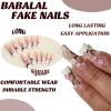 imageBABALAL Coffin Press on Nails Cute Acrylic Nails Long Ballerina Fake Nails Glossy Blue Pink Glue on Nails 3D Heart Charm Design for Women and GirlsCRJL183flower
