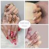 imageBABALAL Coffin Press on Nails Cute Acrylic Nails Long Ballerina Fake Nails Glossy Blue Pink Glue on Nails 3D Heart Charm Design for Women and GirlsCRJL01