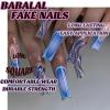 imageBABALAL Coffin Press on Nails Cute Acrylic Nails Long Ballerina Fake Nails Glossy Blue Pink Glue on Nails 3D Heart Charm Design for Women and GirlsSolid
