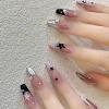 imageBABALAL Coffin Press on Nails Cute Acrylic Nails Long Ballerina Fake Nails Glossy Blue Pink Glue on Nails 3D Heart Charm Design for Women and GirlsStars