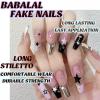 imageBABALAL Coffin Press on Nails Cute Acrylic Nails Long Ballerina Fake Nails Glossy Blue Pink Glue on Nails 3D Heart Charm Design for Women and GirlsStars