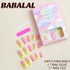 imageBABALAL French Tip Press on Nails Long Fake Nails Green Yellow Glue on Nails Duck Nails Acrylic Nails 24Pcs Stick on False Nails for Women and Girls