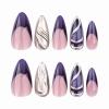 imageBABALAL Green Press On Almond Fake Nails Medium Glue On Gold Chrome Line Star Y2k Acrylic French Tip False 24Pcs Stiletto Manicure Artificial NailsANQ08