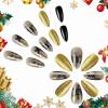 imageBABALAL Green Press On Almond Fake Nails Medium Glue On Gold Chrome Line Star Y2k Acrylic French Tip False 24Pcs Stiletto Manicure Artificial NailsANQ18