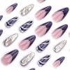 imageBABALAL Green Press On Almond Fake Nails Medium Glue On Gold Chrome Line Star Y2k Acrylic French Tip False 24Pcs Stiletto Manicure Artificial NailsANQ08