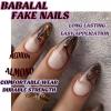 imageBABALAL Green Press On Almond Fake Nails Medium Glue On Gold Chrome Line Star Y2k Acrylic French Tip False 24Pcs Stiletto Manicure Artificial NailsANQ12