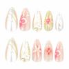imageBABALAL Green Press On Almond Fake Nails Medium Glue On Gold Chrome Line Star Y2k Acrylic French Tip False 24Pcs Stiletto Manicure Artificial NailsANQ04flower
