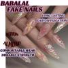 imageBABALAL Green Press On Almond Fake Nails Medium Glue On Gold Chrome Line Star Y2k Acrylic French Tip False 24Pcs Stiletto Manicure Artificial NailsANQ04flower