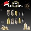 imageBABALAL Green Press On Almond Fake Nails Medium Glue On Gold Chrome Line Star Y2k Acrylic French Tip False 24Pcs Stiletto Manicure Artificial NailsANQ18