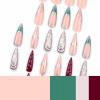 imageBABALAL Green Press On Almond Fake Nails Medium Glue On Gold Chrome Line Star Y2k Acrylic French Tip False 24Pcs Stiletto Manicure Artificial NailsANQ02