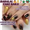imageBABALAL Green Press On Almond Fake Nails Medium Glue On Gold Chrome Line Star Y2k Acrylic French Tip False 24Pcs Stiletto Manicure Artificial NailsANQ18