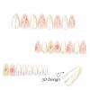 imageBABALAL Green Press On Almond Fake Nails Medium Glue On Gold Chrome Line Star Y2k Acrylic French Tip False 24Pcs Stiletto Manicure Artificial NailsANQ04flower