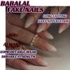 imageBABALAL Green Press On Almond Fake Nails Medium Glue On Gold Chrome Line Star Y2k Acrylic French Tip False 24Pcs Stiletto Manicure Artificial NailsANQ19
