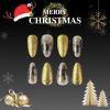 imageBABALAL Green Press On Almond Fake Nails Medium Glue On Gold Chrome Line Star Y2k Acrylic French Tip False 24Pcs Stiletto Manicure Artificial NailsANQ18