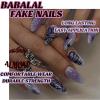 imageBABALAL Green Press On Almond Fake Nails Medium Glue On Gold Chrome Line Star Y2k Acrylic French Tip False 24Pcs Stiletto Manicure Artificial NailsANQ11