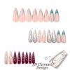 imageBABALAL Green Press On Almond Fake Nails Medium Glue On Gold Chrome Line Star Y2k Acrylic French Tip False 24Pcs Stiletto Manicure Artificial NailsANQ02