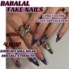 imageBABALAL Green Press On Almond Fake Nails Medium Glue On Gold Chrome Line Star Y2k Acrylic French Tip False 24Pcs Stiletto Manicure Artificial NailsANQ08