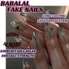 imageBABALAL Green Press On Almond Fake Nails Medium Glue On Gold Chrome Line Star Y2k Acrylic French Tip False 24Pcs Stiletto Manicure Artificial NailsANQ03sliver