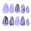 imageBABALAL Green Press On Almond Fake Nails Medium Glue On Gold Chrome Line Star Y2k Acrylic French Tip False 24Pcs Stiletto Manicure Artificial NailsANQ11