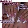 imageBABALAL Long Square Press on Nails French Tip Fake Nails Red Sliver False Nails with Bow Rhinestone Charm Designs Long Square Nail Press ons Sparkly Bling Nails Supplies Stick on Nails for Women 24PcsBNB106