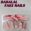 imageBABALAL Long Square Press on Nails French Tip Fake Nails Red Sliver False Nails with Bow Rhinestone Charm Designs Long Square Nail Press ons Sparkly Bling Nails Supplies Stick on Nails for Women 24PcsBNB117